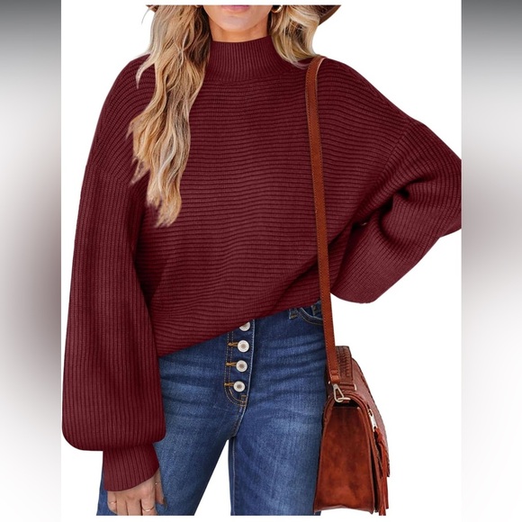 NWOT Mock Neck Ribbed Knit Lantern Sleeve Sweater, Size XL (16/18), Beige - Picture 4 of 8